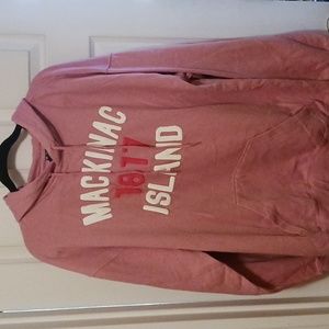 Mackinac island by Point Sportswear XL Pink Hoodie w white & dark pink lettering